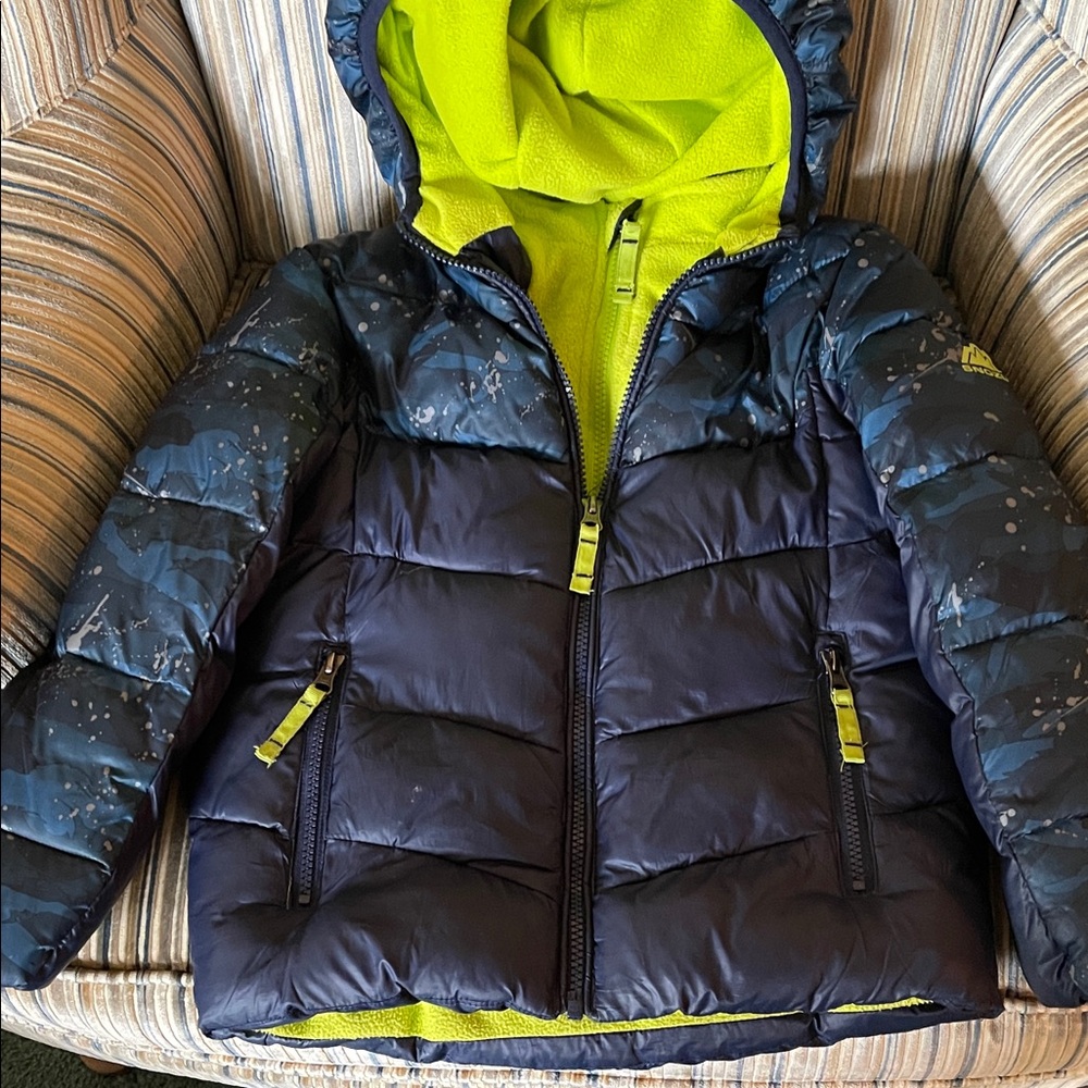 Kids Navy and Lime Green Puffer Jacket